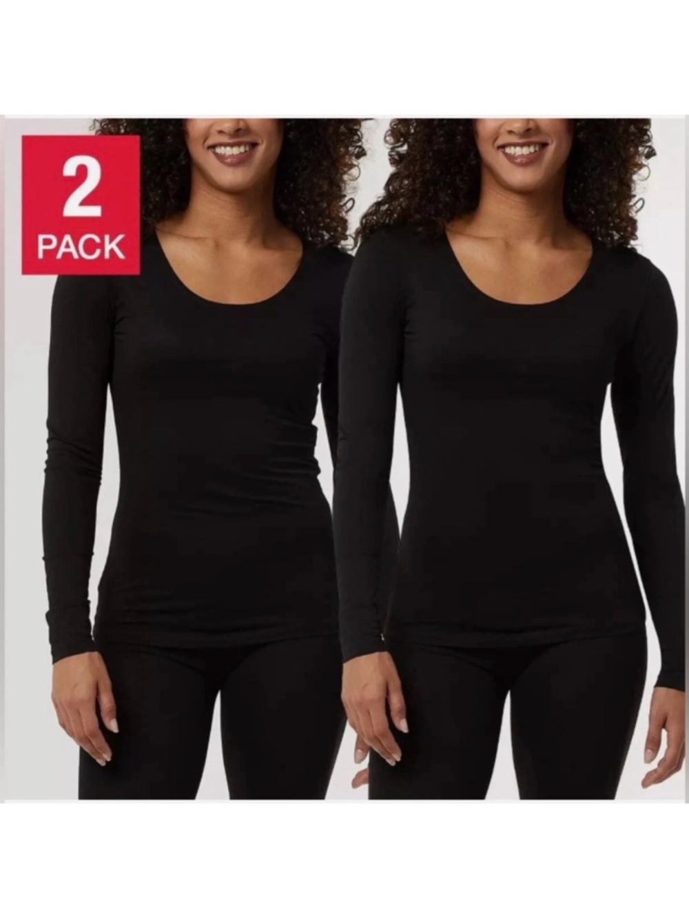 32 Degrees Heat Women's 2-Pack Long Sleeve Scoop Neck Tee Black